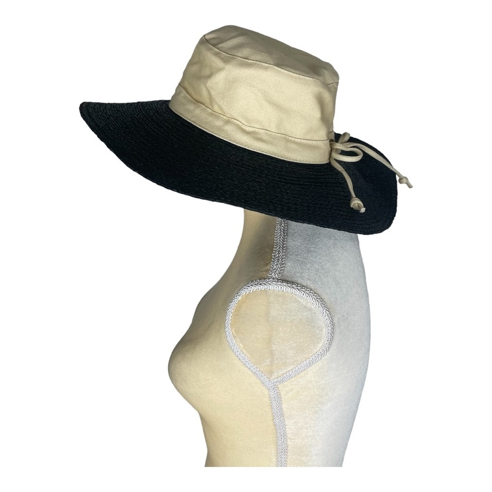 Cappelli‎ Womens Black & Yellow Straw Summer Sun Hat Wide Brimmed Small